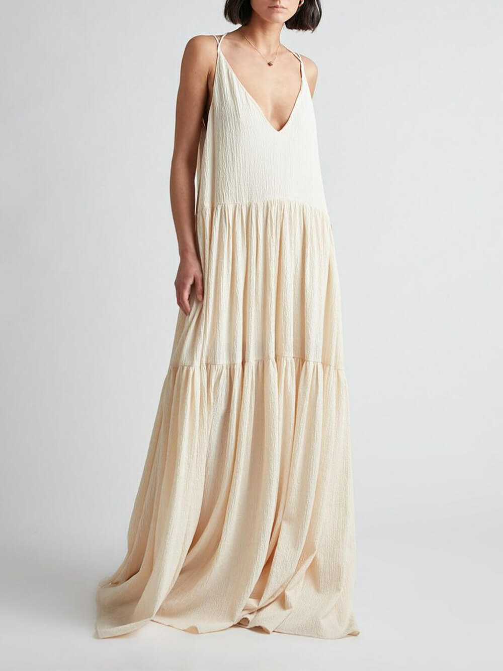 Summer Vacation Deep V-Neckline Strappy Maxi Dress